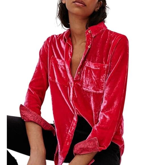 Anthropologie Tops - Anthropologie Pilcro Velvet Button Down Shirt in Hot Pink Size 12